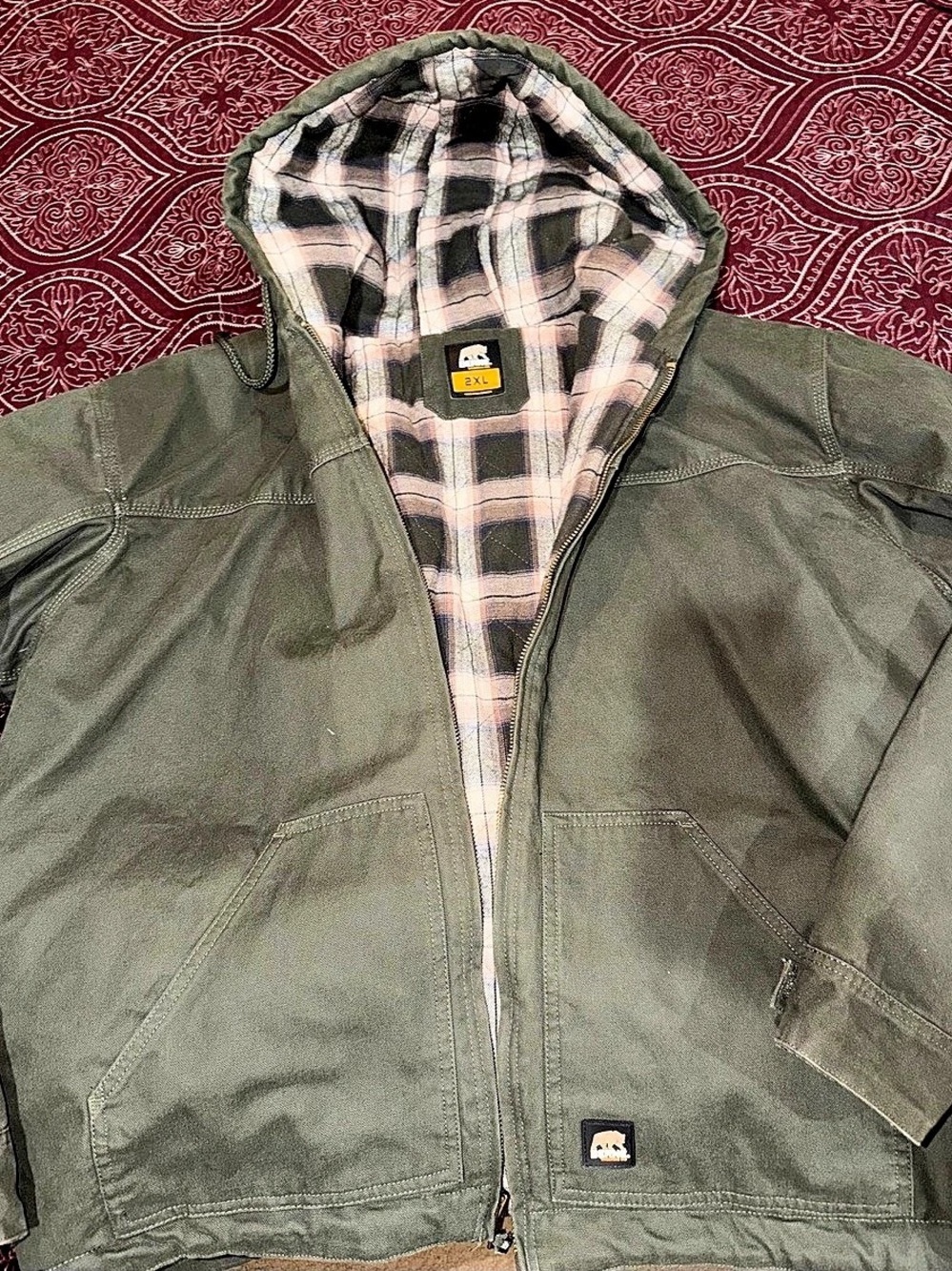 Berne HJ114MAN Plaid Hooded Jacket in Green Size 2XL